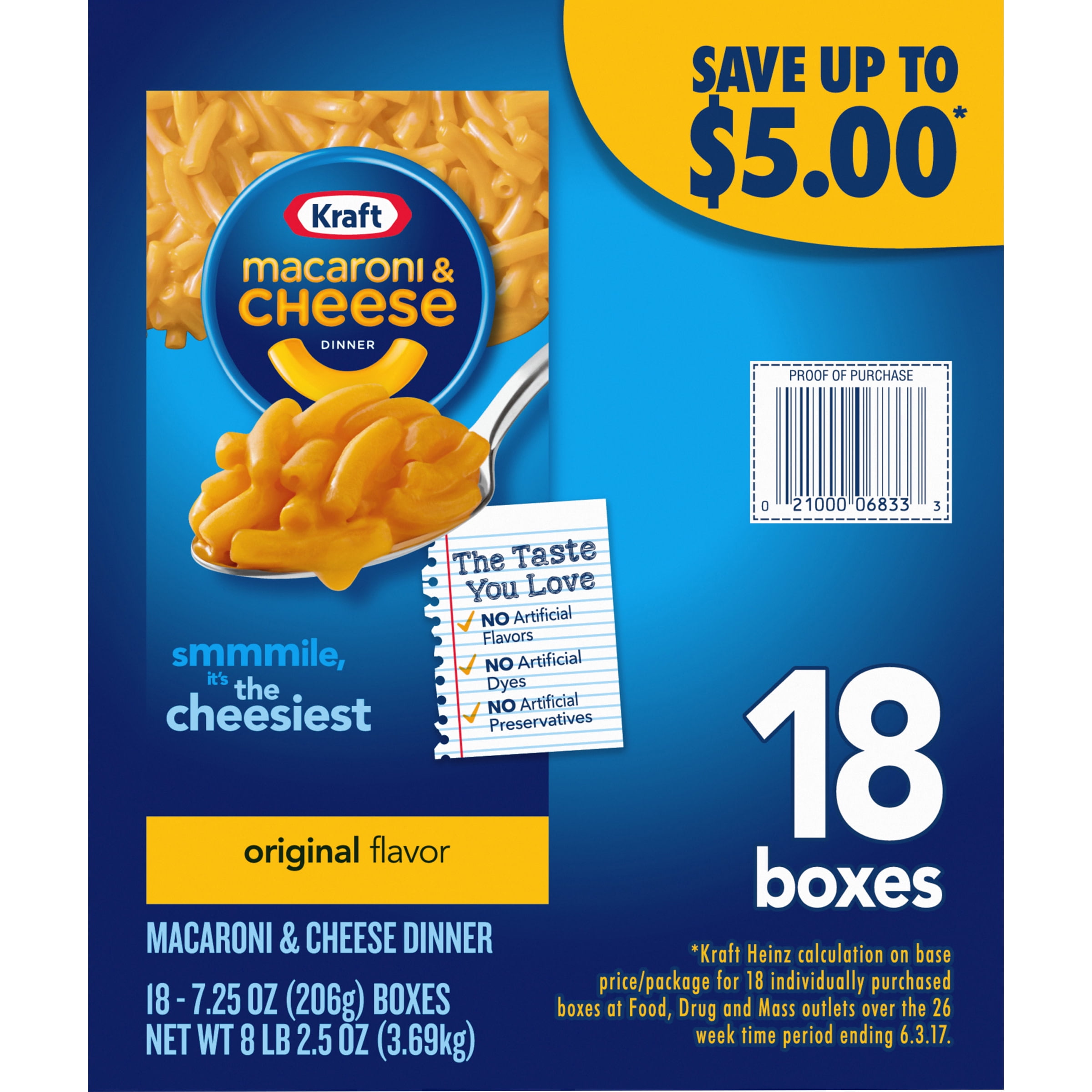 Kraft Original Macaroni & Cheese Dinner, 18 ct Pack, 7.25 oz Boxes