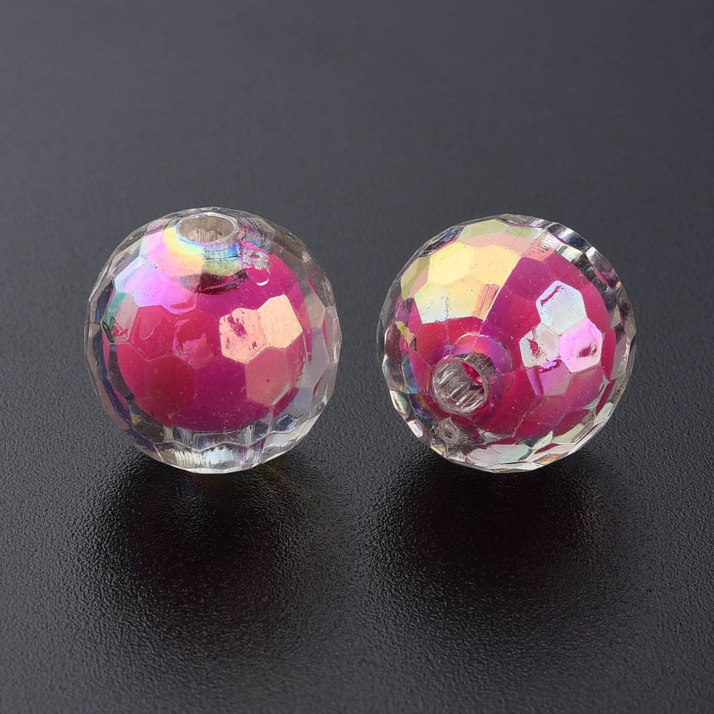 Transparent Acrylic Beads Bead in Bead AB color Faceted Round Mixed color 16mm Hole: 3mm 205pcs/500g