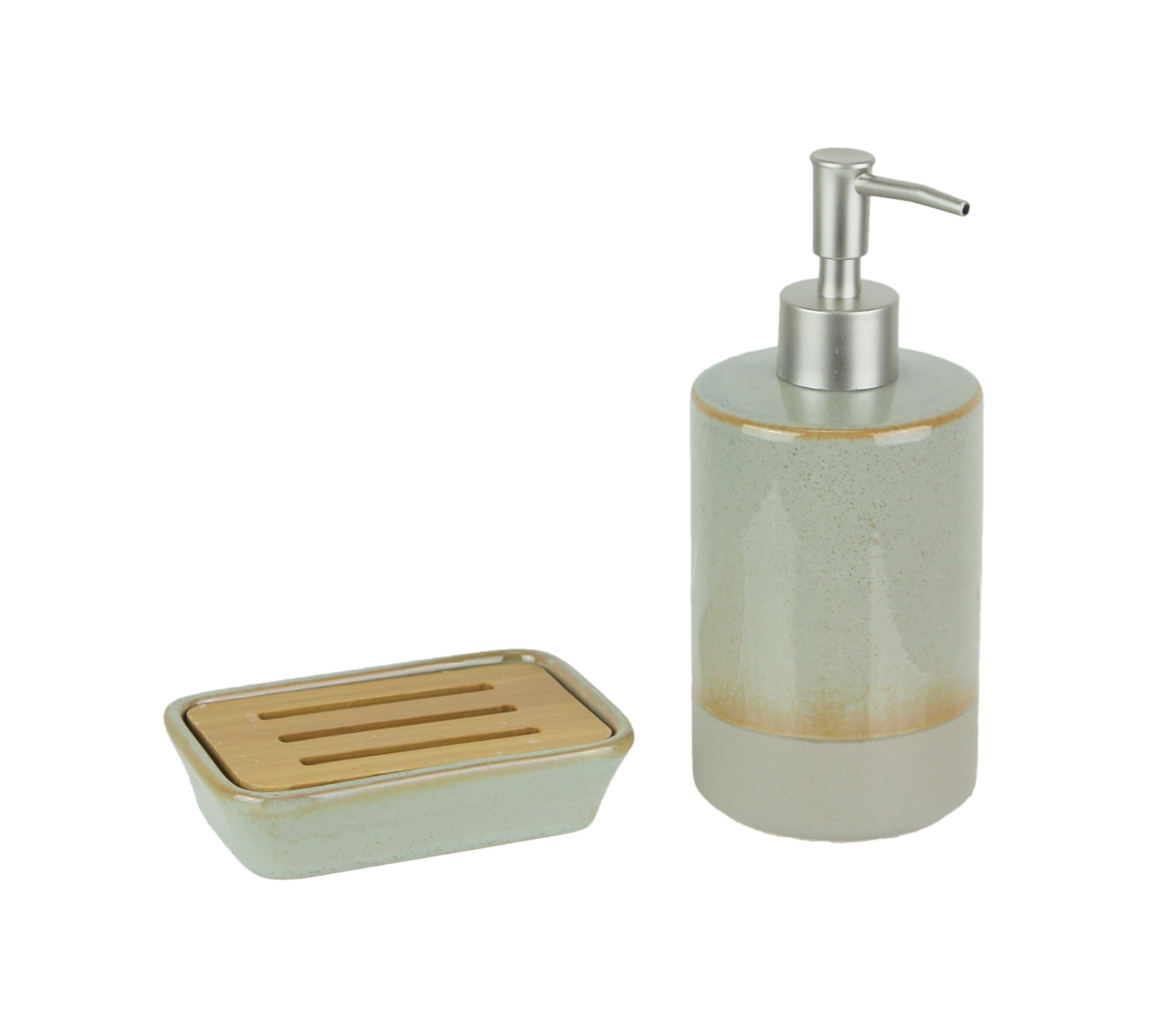 Taupe Ceramic Soap Dish and Lotion Dispenser Kitchen / Bath Accessory