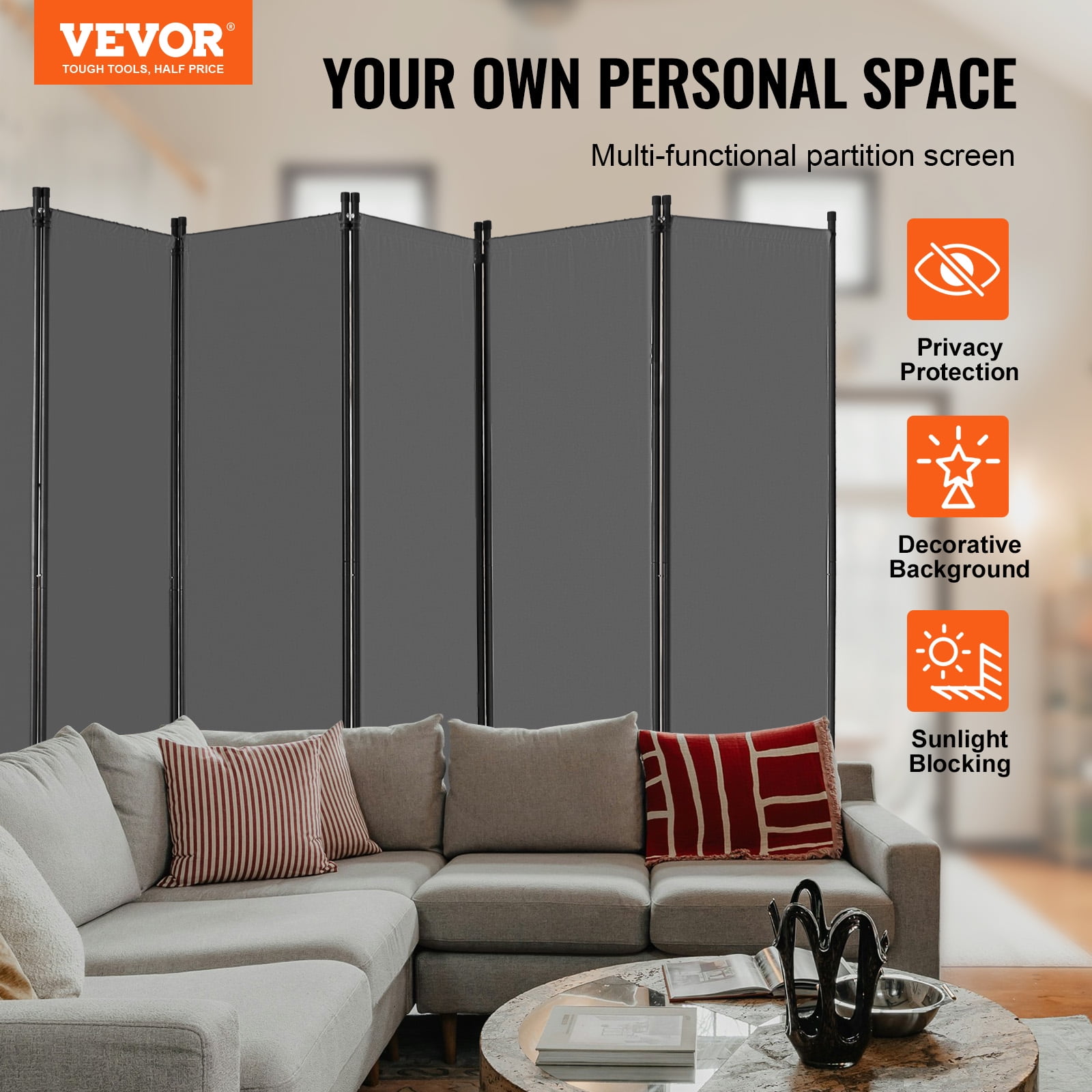 KFFKFF 6 Panel Room Dividers, 122*71 inch Foldable Privacy Screen,  Oxford Cloth Panels With Sturdy Frame for Workspace, Bedroom, Study Room