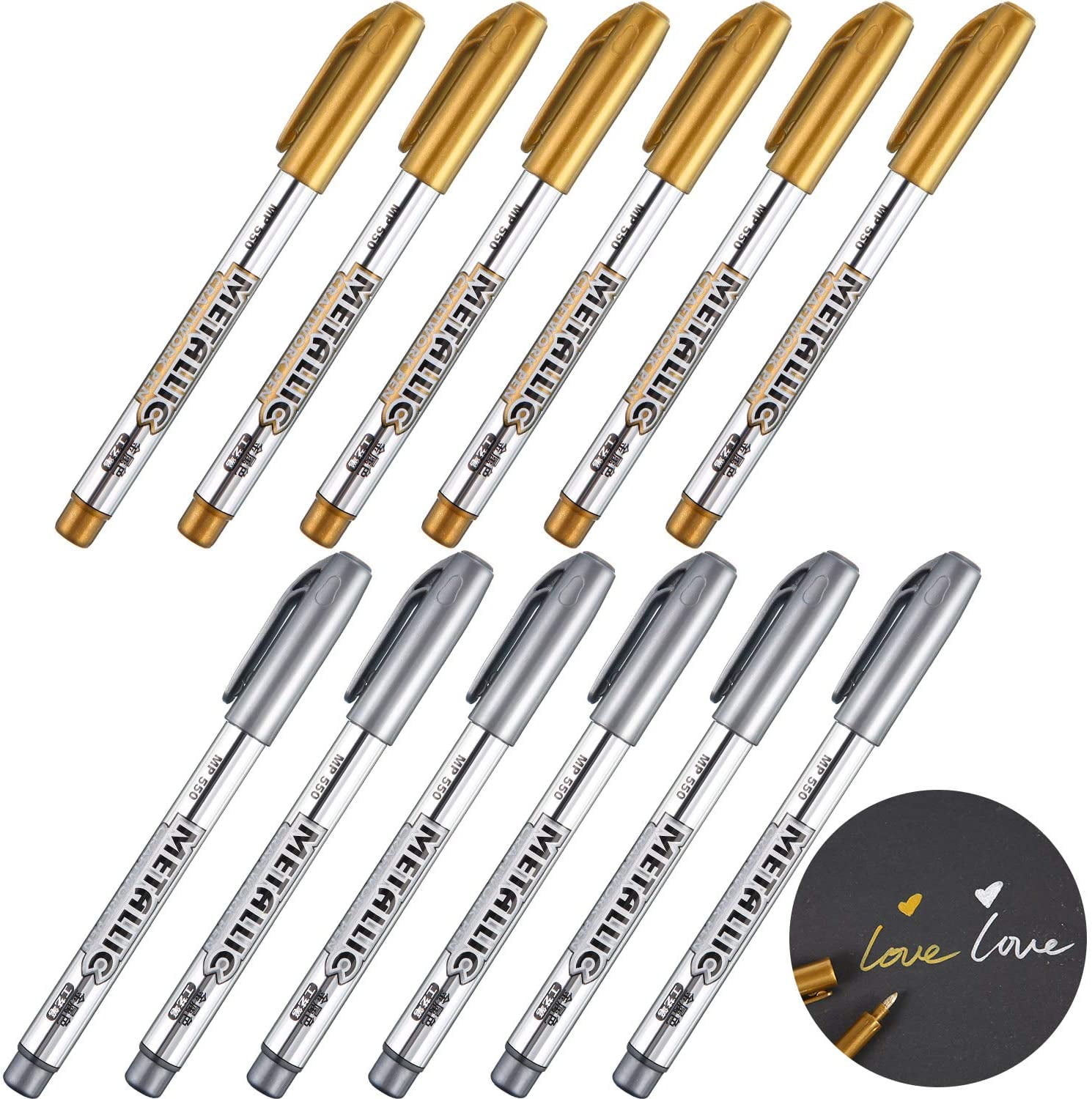 Permanent Markers Gold and Silver, 1.0 mm 6 Pens Metallic Permanent
