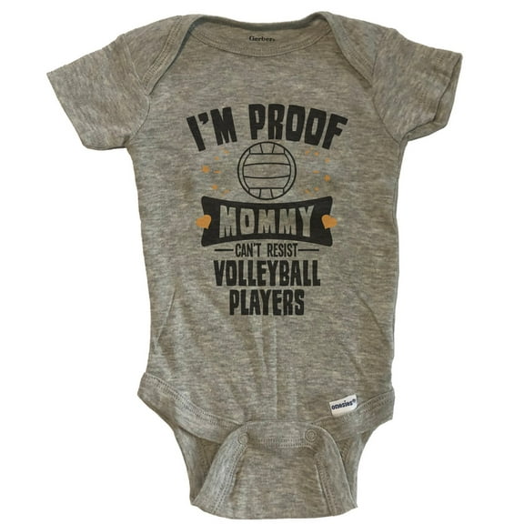 Funny Volleyball Baby Bodysuit - I'm Proof Mommy Can't Resist Volleyball Players Baby Bodysuit - Grey