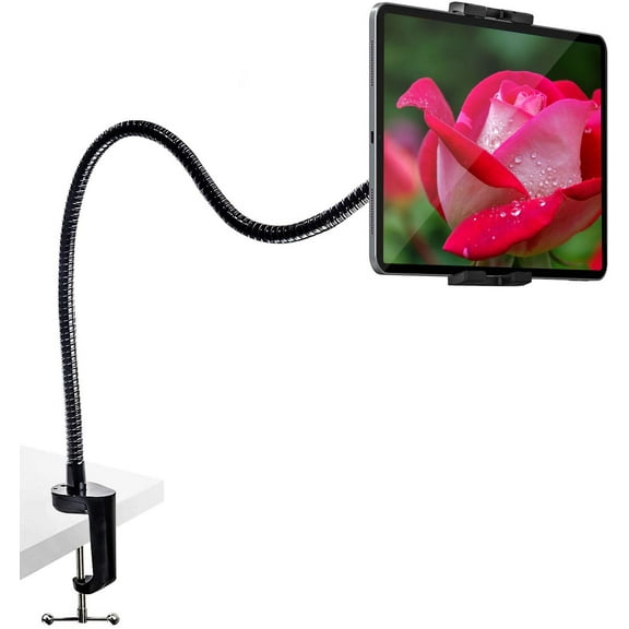 woleyi Desk/Bed Gooseneck Tablet Holder with Sturdy Metal Flexible Arm and Silicone Pad Bolt Base, Suitable for 4-12.9 inch Phones and Tablets