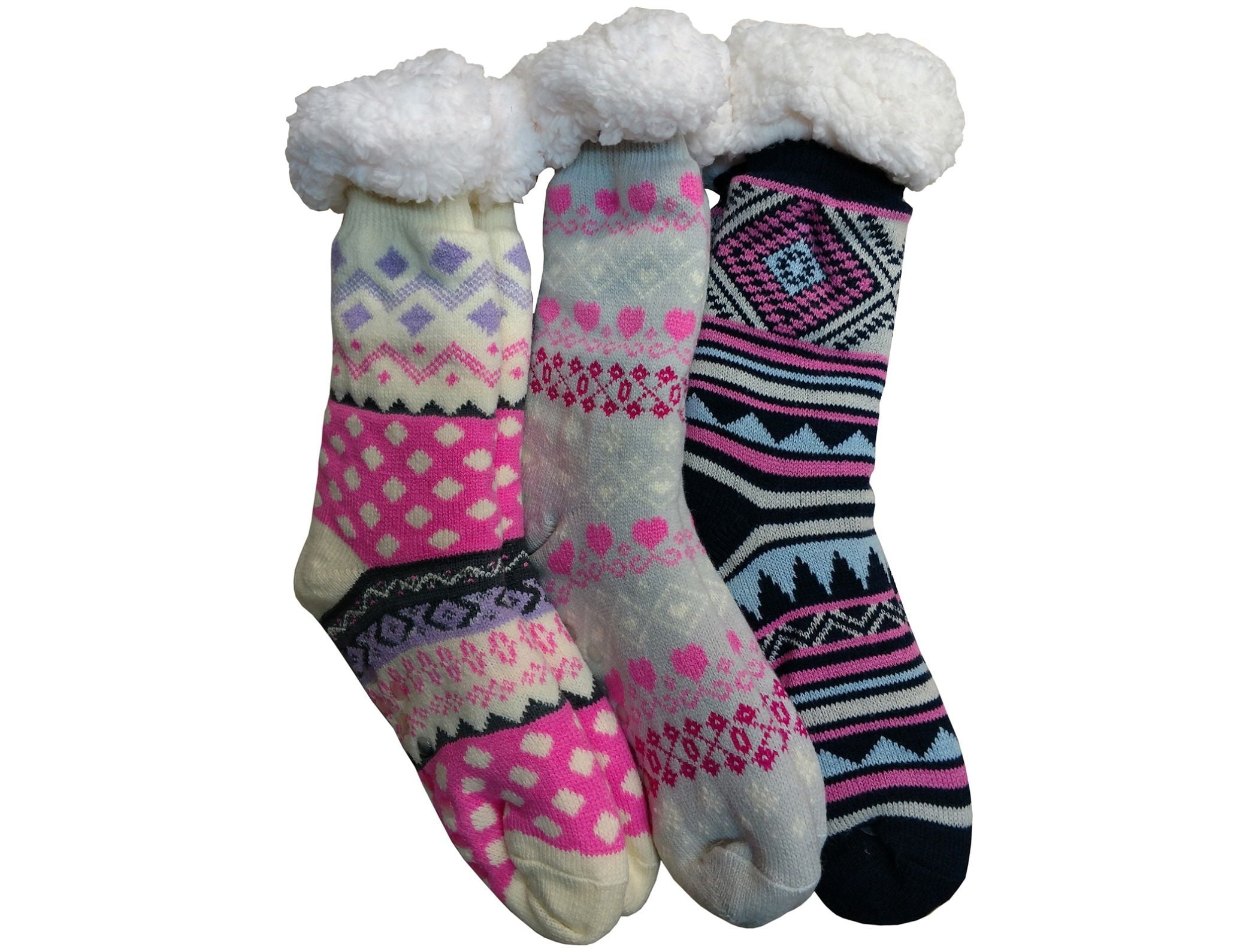 Prestige Edge 3 Pairs of Sherpa Fleece Lined Slipper Socks, Gripper ...