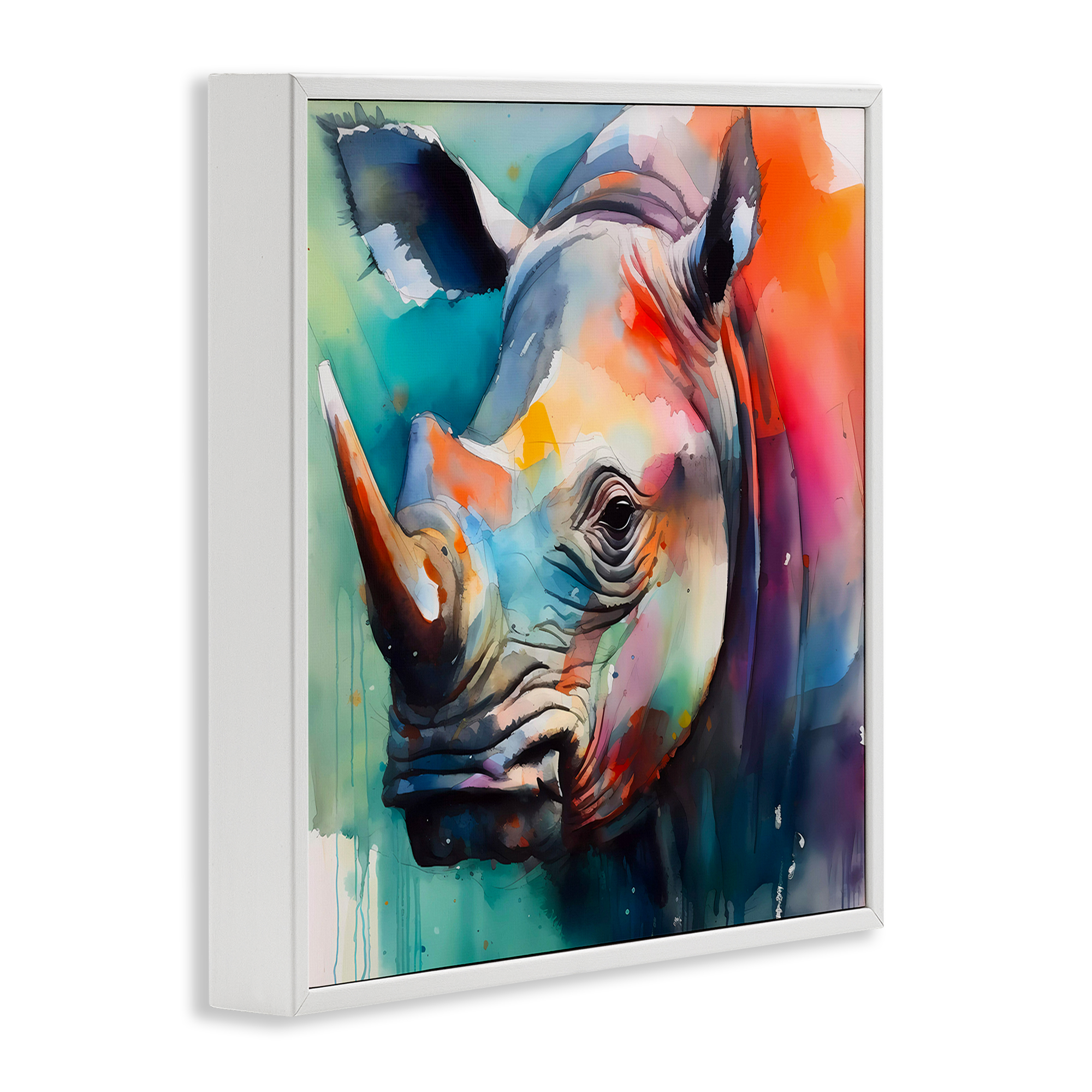 Stupell Industries Rhino with Modern Hues Animals & Insects Painting White Framed Art Print Wall Art, 17 x 17