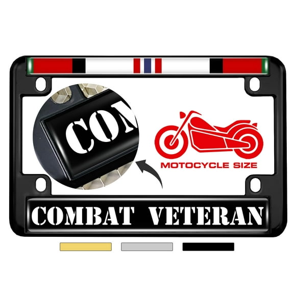 Motorcycle Metal License Plate Frame with Afghanistan Combat Veteran Design