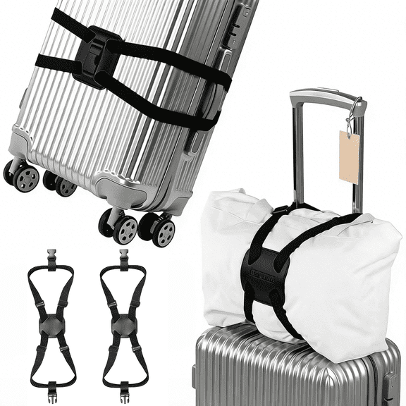 2-Pack Travel Luggage Bag Bungee Suitcase Adjustable Belt,Luggage Straps Suitcase Straps,Adjustable Portable Travel Luggage Accessories Black