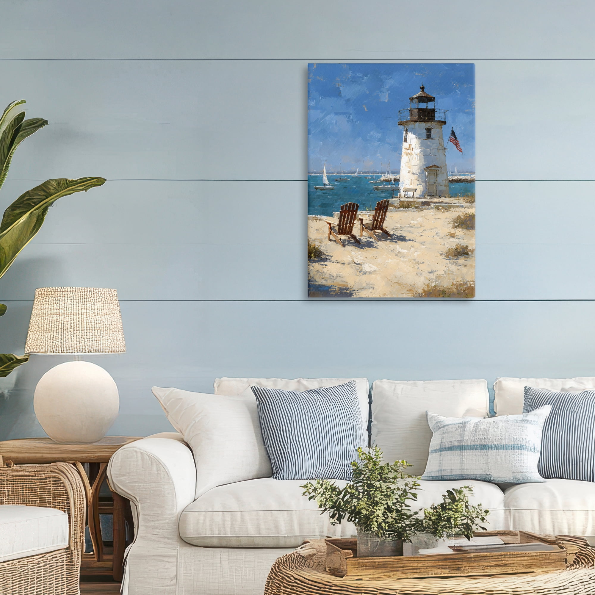 Stupell Industries Summer at Lighthouse Bay Canvas Wall Art, design by Petal Prints Design