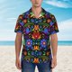 thumbnail image 2 of Balery Colorful Floral Camisas hawaianas de manga corta para hombre, camisas playeras de corte holgado, camisas de vacaciones con botones,Large, 2 of 7