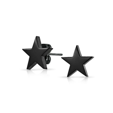 Simple Patriotic Celestial Star Stud Earrings For Men And Women Black Polished Finish Stainless Steel 10MM