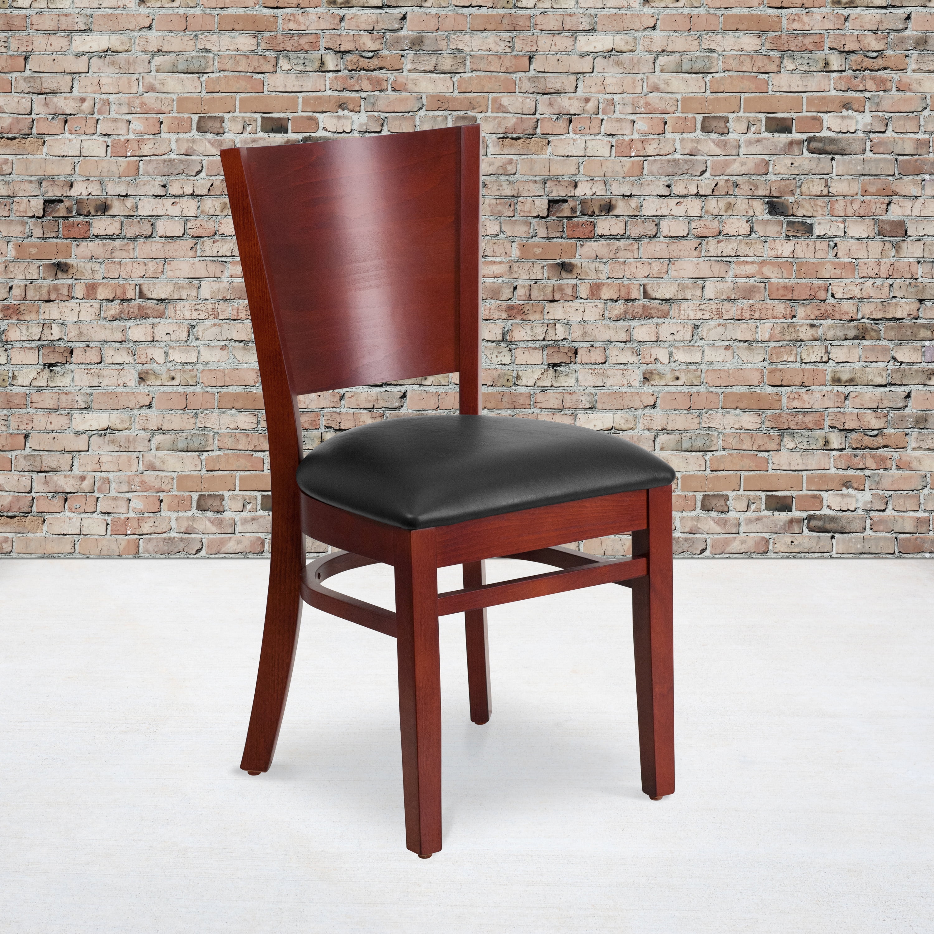 Flash Furniture 2 Pk. Lacey Series Solid Back Mahogany Wood Restaurant Chair - Black Vinyl Seat