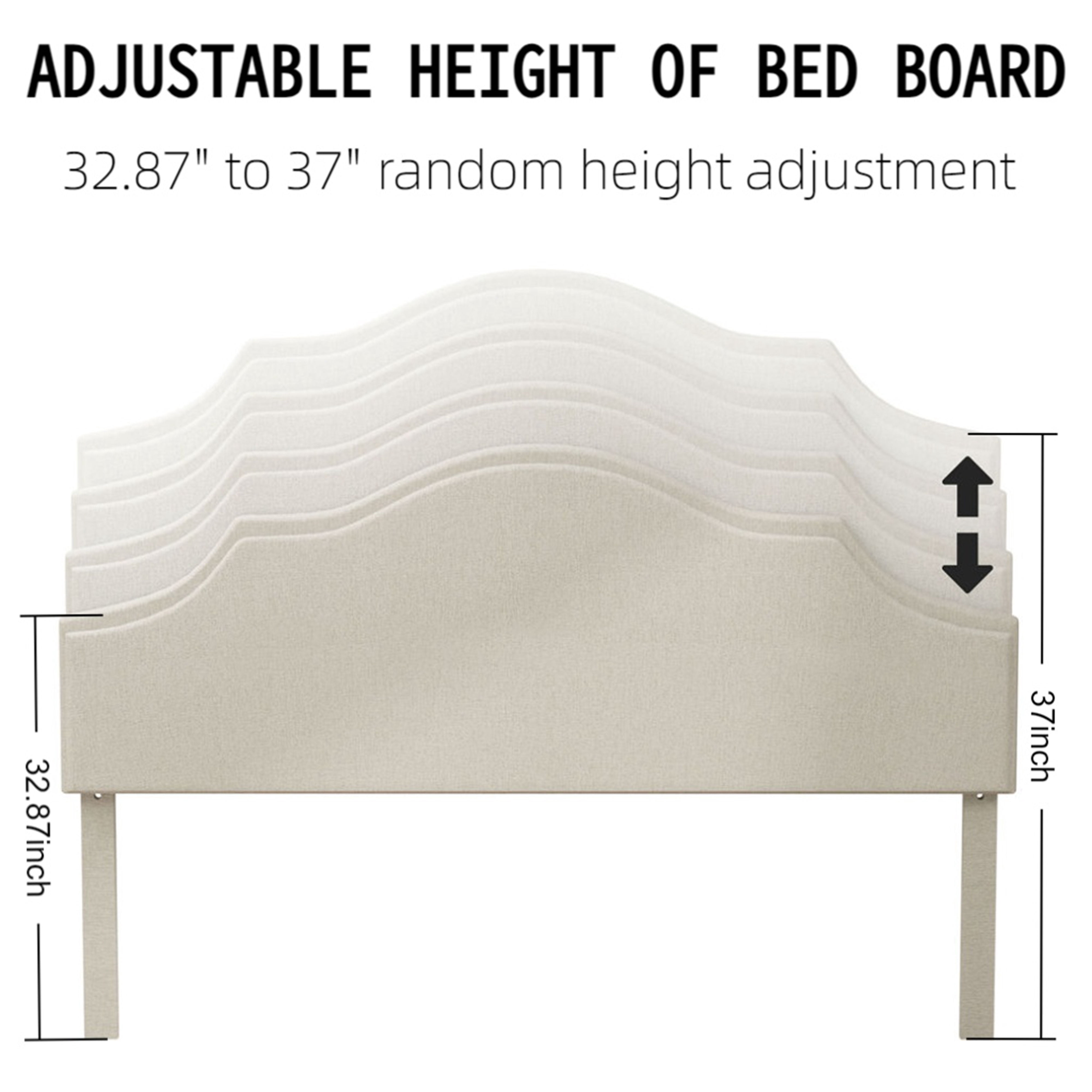 Queen Size Bed Frame Upholstered Platform Bed with Adjustable Headboard,Linen Fabric Padded,Modern Simple Style Platform Bed No Box Spring Needed, Easy Assembly, Beige