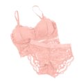 thumbnail image 2 of Elainilye Fashion Wireless Pushup Bra for Women Padded Bras with Briefs Set Comfortable Lace Breathable Bra Underwear Set,Pink, 2 of 4