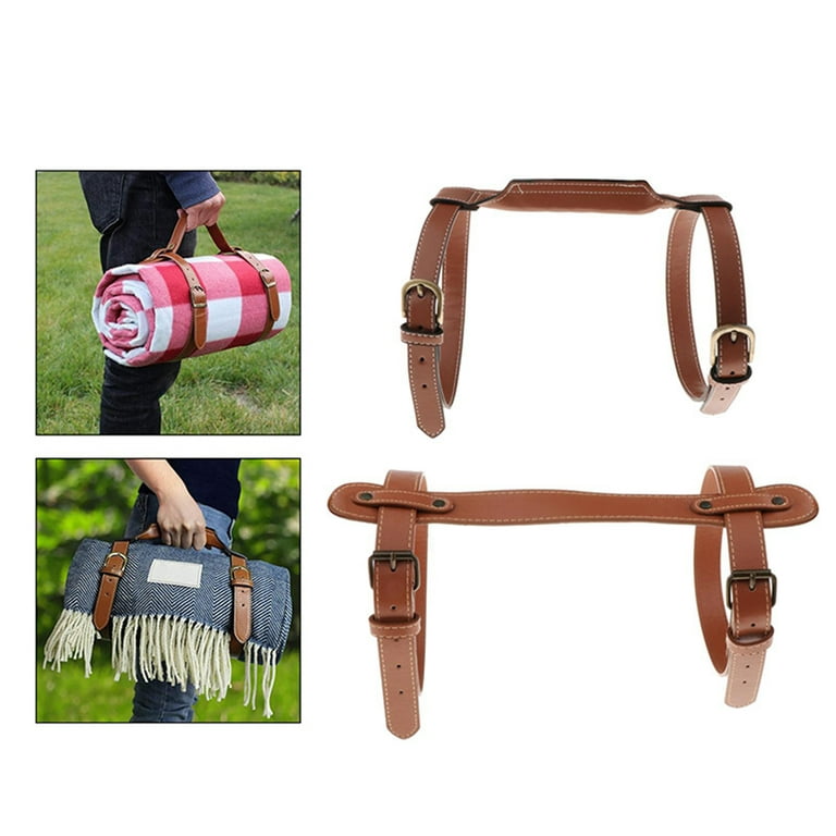 Outdoor Picnic Blanket Carry Strap for Camping, Festivals, Picnics,  Motorcycle Bedroll Straps,Adjustable Faux Leather Handle