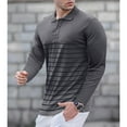 thumbnail image 2 of YYDGH Men's Polo Shirts Long Sleeve Striped Sweatshirt Fashion Casual Loose Fit Fall Classic Button Up Athletic Stylish Golf Shirts, 2 of 6