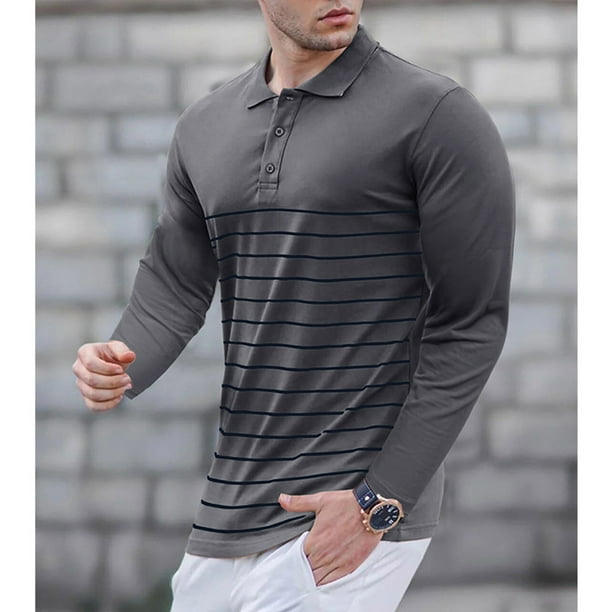 Blusa y camisa de manga larga con cuello vuelto para hombre, informal, con estampado de rayas, de poliéster