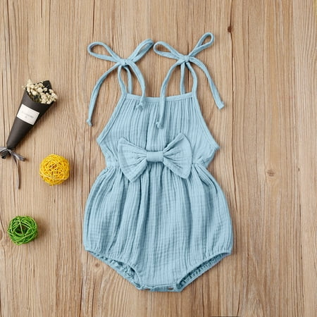 

One opening Baby Bodysuit Solid-Color Tied Spaghetti Strap Sleeveless Romper