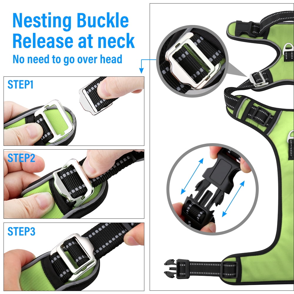 Plutus Pet No Pull Dog Harness, Release at Neck, Adjustable Reflective Dog Vest Harness, L, Green