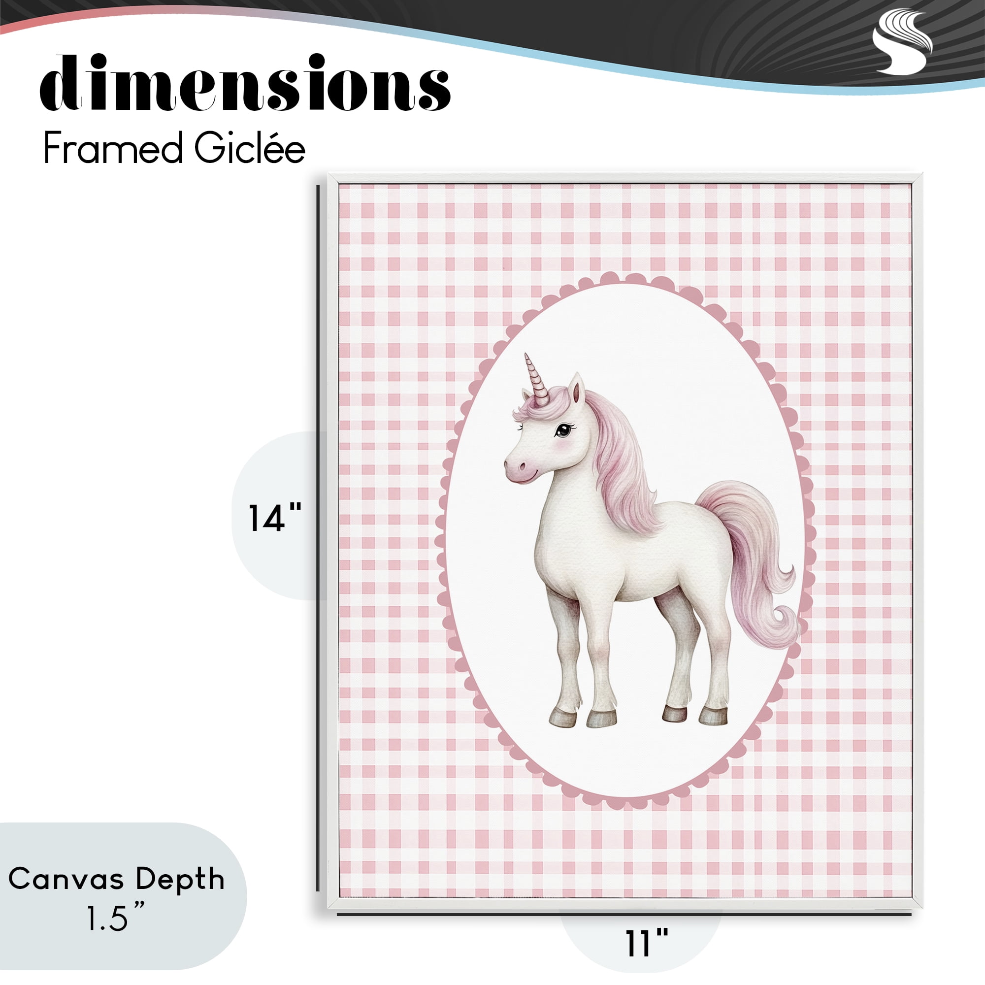 Stupell Industries Pink Gingham Unicorn White Framed Giclee Art, design by Christine Simpson Art