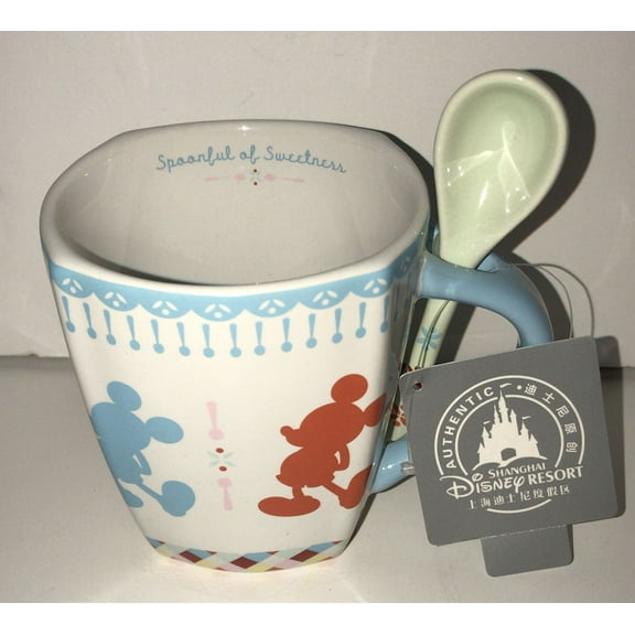 Disney Parks Shanghai Mickey Minnie Spoonful of Sweetness w Spoon Coffee Mug New