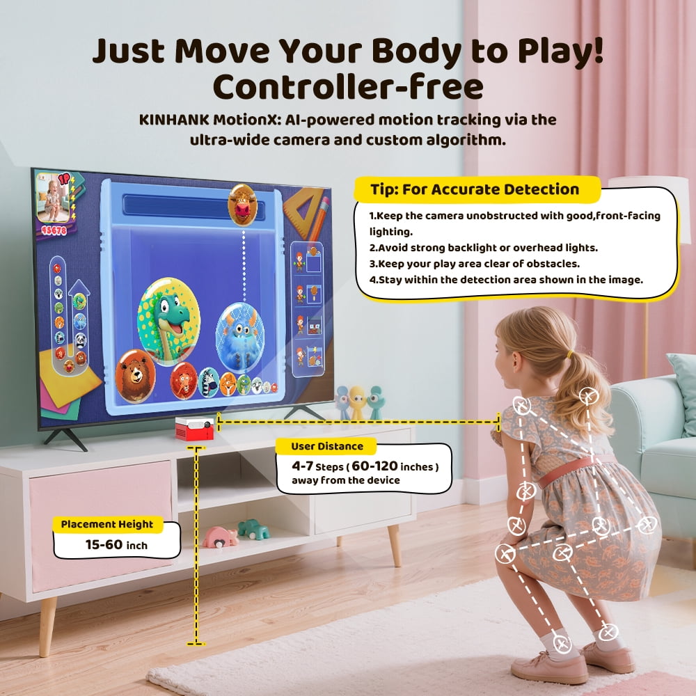 KINHANK MotionX Video Game Consoles with 40+ Games for Kids & Families,Continuous updates,Plug & Play,Indoor Active Play System
