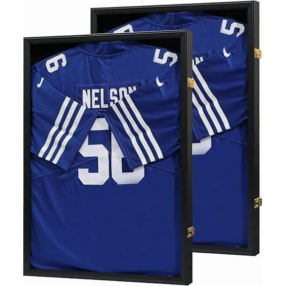 Jersey Frame Display Case - Football Jersey Shadow Box - Jersey Display Frame with 98% Uv Protection Acrylic and Metal Hanger for Baseball Basketball Soccer Hockey Sport Shirt and Uniform, Black,2PC