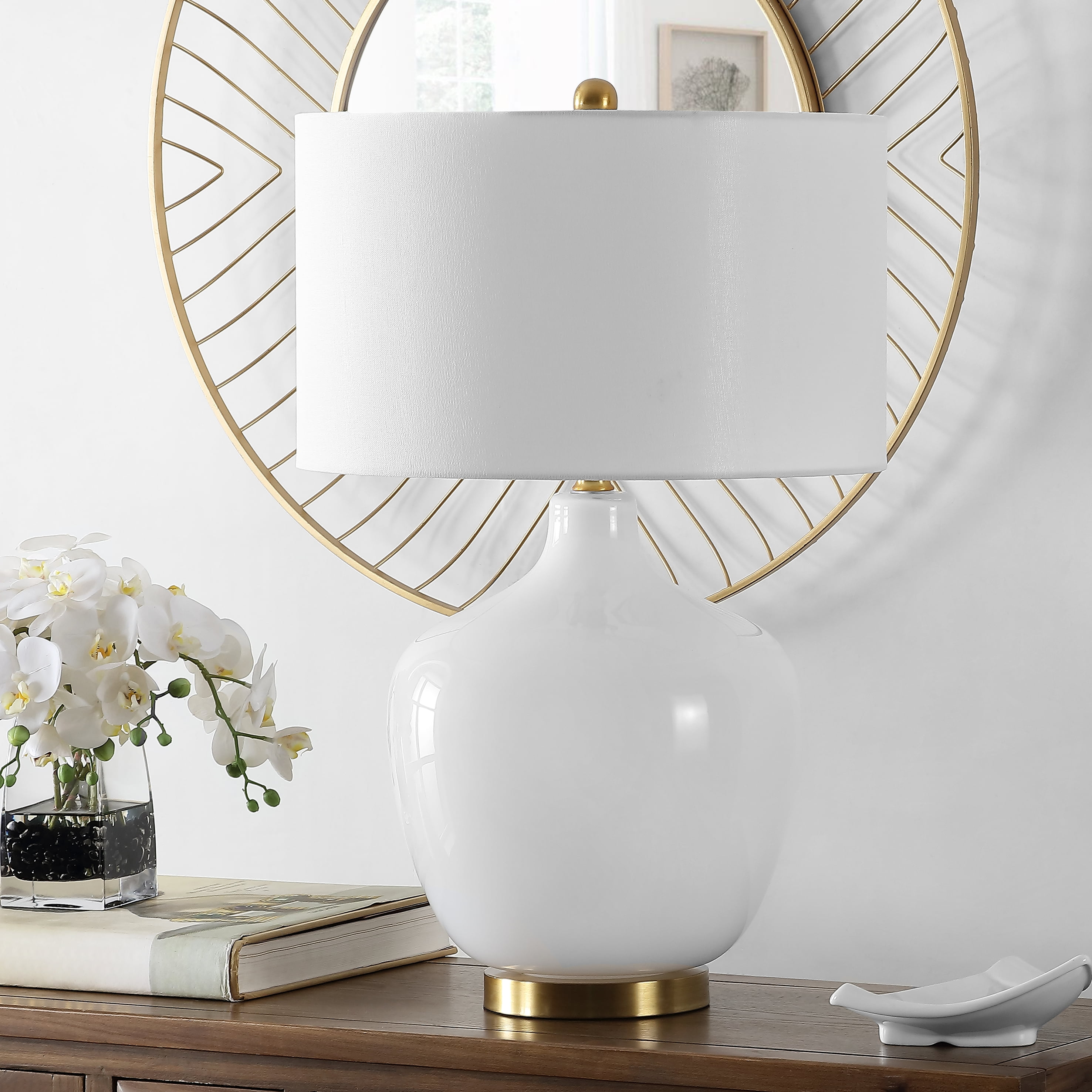 SAFAVIEH Eugenie 27 in. Solid Glass Table Lamp, Antique White