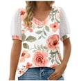 thumbnail image 2 of Patlollav Summer Tops Clearance Woman Causal V-Neck Vintage Print Blouse Short Sleeve T-Shirt, 2 of 7