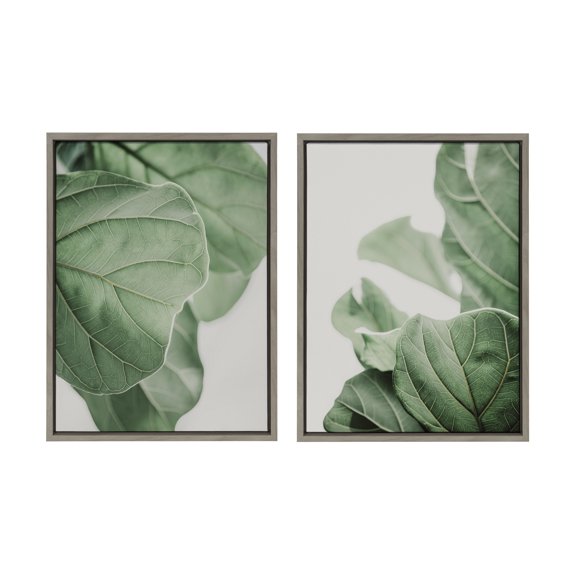 Sylvie Plant Study 18 in x 24 in Framed Painting Canvas Art Prints, by Kate and Laurel Set of 2