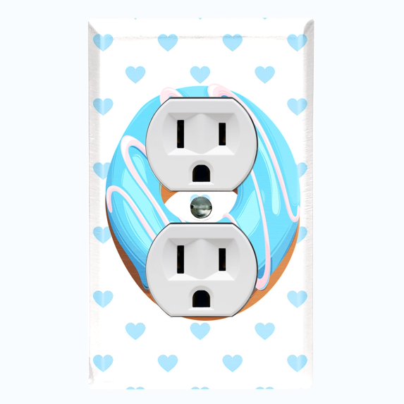 Metal Light Switch Plate Cover Blue Glazed Doughnut Heart Wallpaper CAK040
