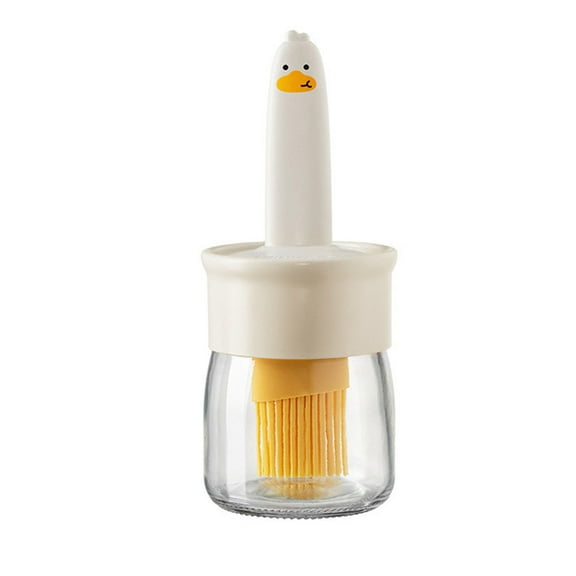 COFEST Glass Oil Bottle with Brush - Food-Grade, High-Temperature Safe, and Reusable for BBQ, Baking, and Cooking. White