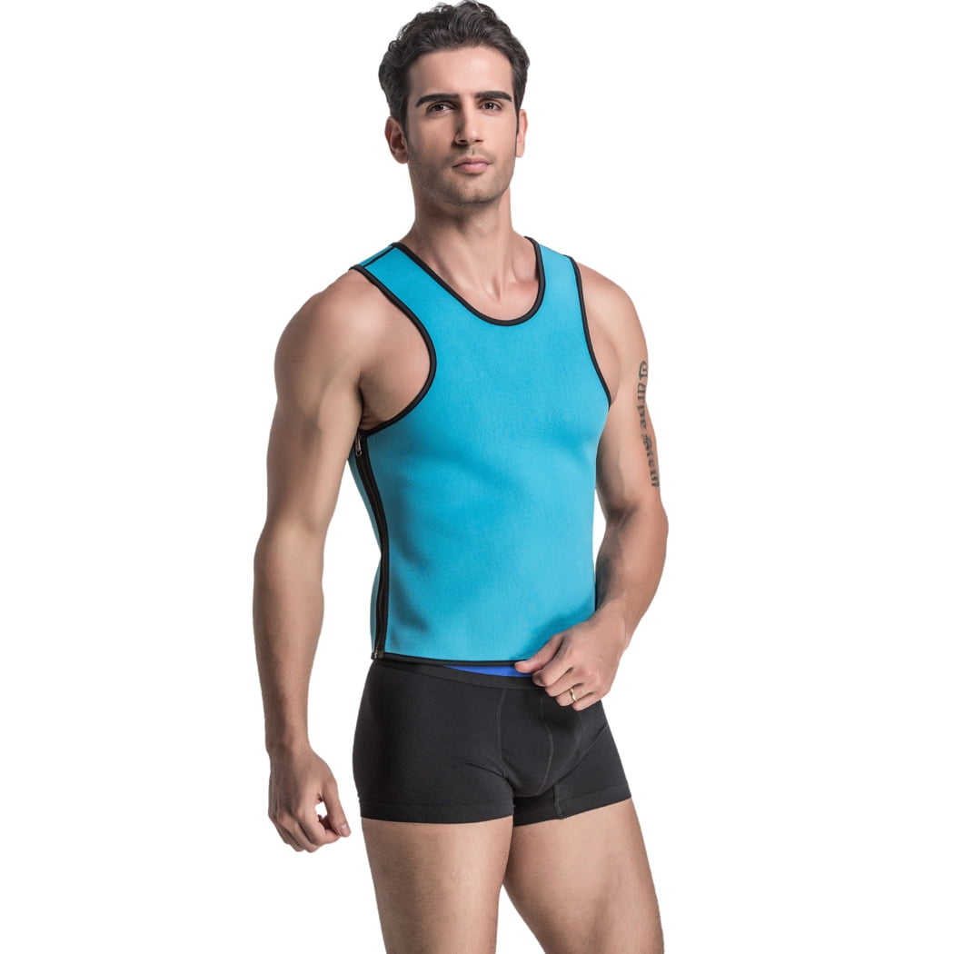 Mens Sweat Neoprene Slimming Waist Trainer Sport Tank Top Shirt