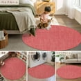 thumbnail image 6 of Coral Red 6ft Round Rug, Farmhouse Burlap Solid Red Color Modern Linen Texture Non-Skid Rubber Backing Large Area Rugs - Living Room Bedroom Home Office, Indoor Floor Mat Carpets Washable Rug, 6 of 9