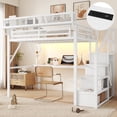 thumbnail image 2 of Newest Full Loft Bed with Desk , Charging Station, Full Size Metal Loft Bed with Stairs , Light for Teens,White, 2 of 7