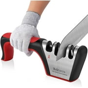 Maqtarra 4-Stage Manual Knife and Scissor Sharpener, Ceramic and Steel Blades, Rectangular