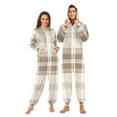 thumbnail image 3 of Brown and Beige Plaids Adult's Hoodie Onesie Jumpsuit One-Piece Pajamas with Zipper Unisex for Holiday M, 3 of 7