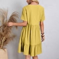 thumbnail image 5 of Summer Solid Dresses for Women 2026 Short Sleeve v Neck Mini T Shirt Dress - Midi Dress Flowy Pleated Beach Sundress - Summer Trendy Vacation Beach Dress Yellow XL, 5 of 8