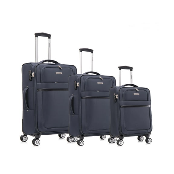 Softside Luggage 3-piece fabric soft luggage set with swivel wheels and password lock, DARK BLUE.20/26/30 inches,Softside Suitcase
