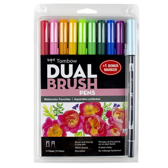 Tombow 72334 Dual Brush Pen Art Markers, Watercolor Favorites, 10-Pack   Free Dual Brush Pen