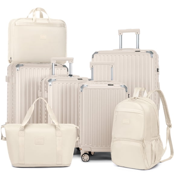 7-Piece Luggage Set with 7-in-1 toiletry bag Backpack & Duffel – Hardshell Spinner Suitcase Set with TSA Lock
