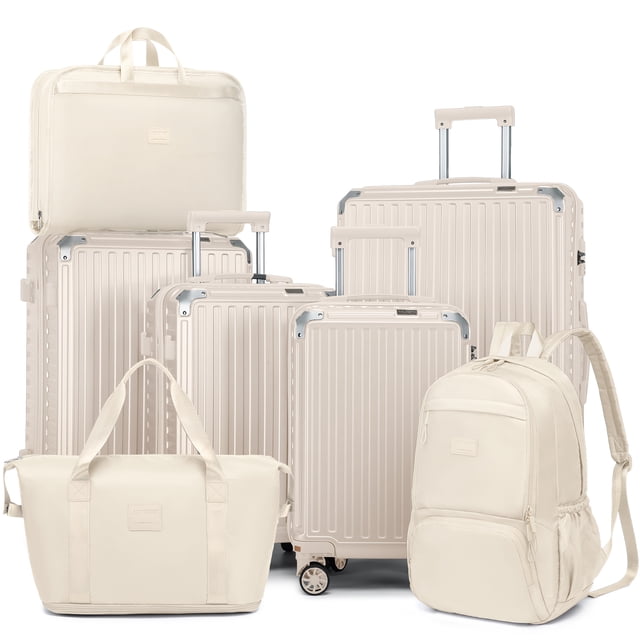 7-Piece Luggage Set with 7-in-1 toiletry bag Backpack & Duffel – Hardshell Spinner Suitcase Set with TSA Lock
