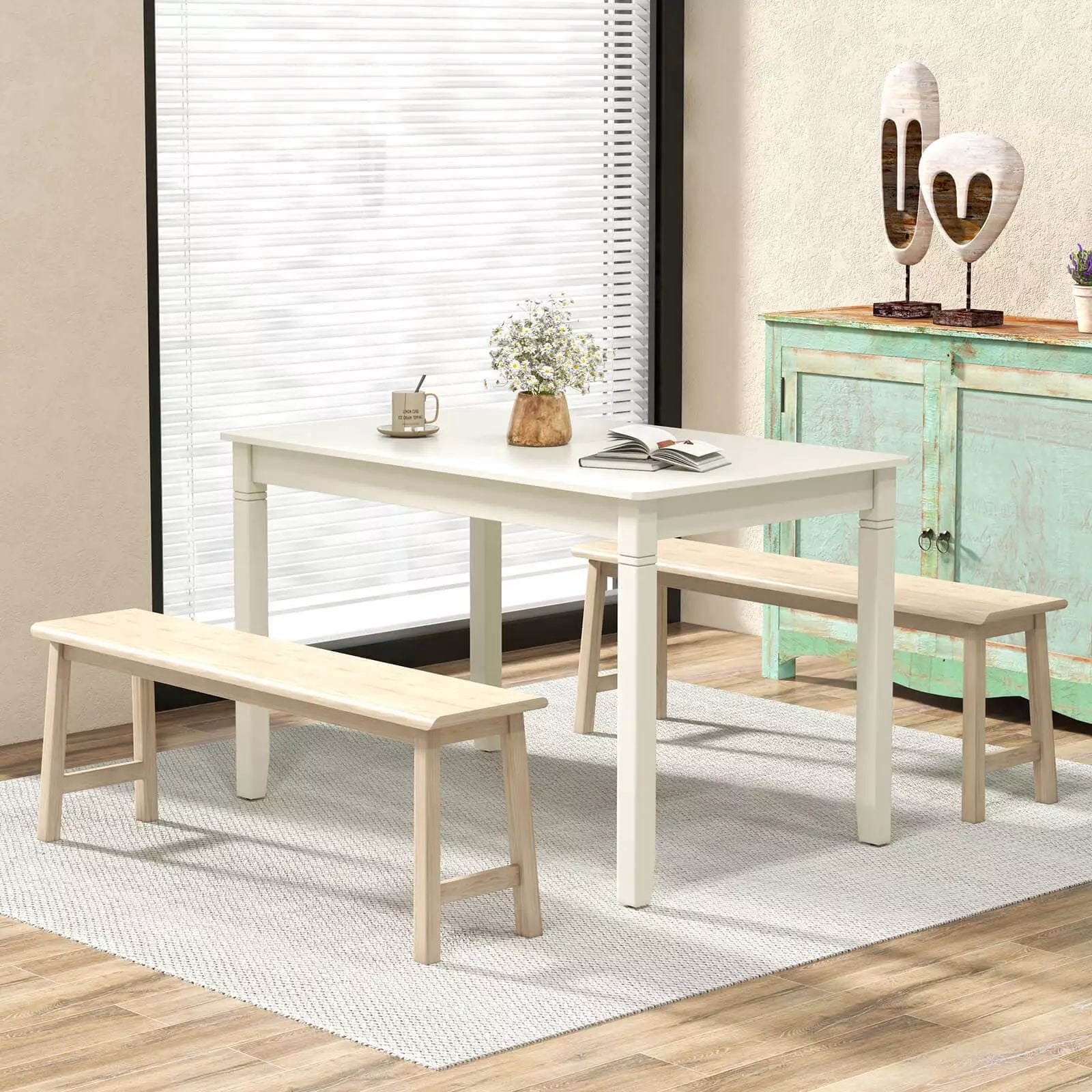 Harmijoy 4-Person Wooden Dining Table, 48 "Rectangular Kitchen Table with Rubber Wooden Legs, Minimalist Dining Table in Small Space Apartment Farmhouse,White