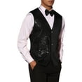 thumbnail image 4 of INSPIRE CHIC Sequins Vest for Men's V-Neck Slim Fit Shiny Disco Party Sleeveless Waistcoat Bowtie S Black, 4 of 5