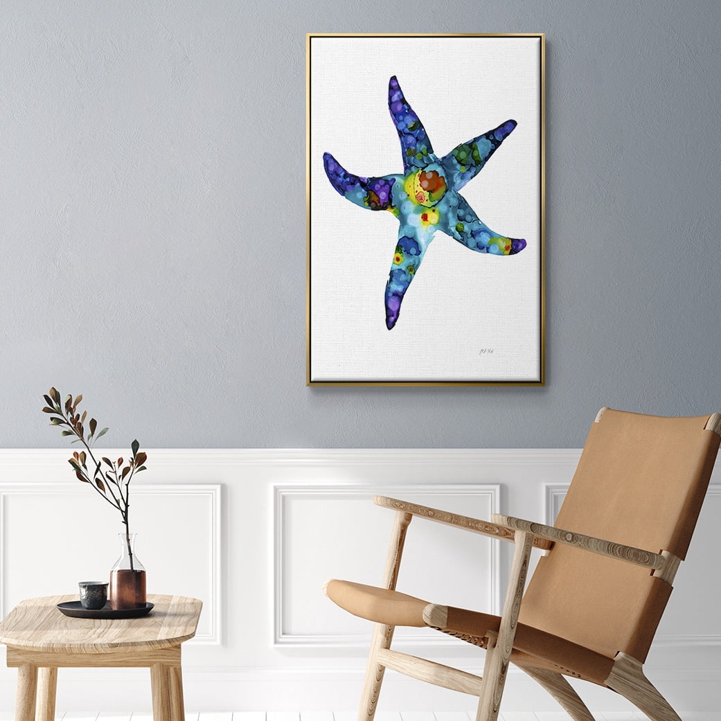 Sea Star Framed Premium Gallery Wrapped Canvas - Ready to Hang - 25 x 37 - Gold Floating Frame