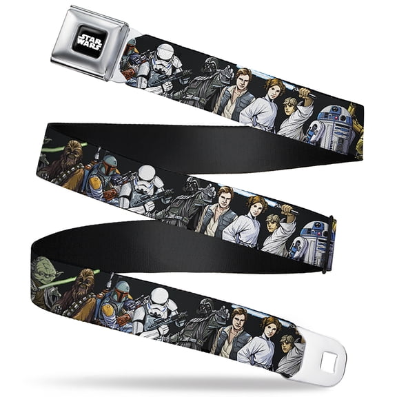 Star Wars Belt, Seatbelt Buckle Belt, Star Wars Classic Character Poses Black, 24 to 38 Inches