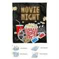 thumbnail image 4 of Comfortable Movie Night Flannel Blanket with HD Digital Print of Popcorn, Soda, and Film Design, Black Background with Neon Light Embellishments, 4 of 9