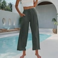 thumbnail image 4 of ABATAB Pants for Women Cotton Linen Baggy Loose Pure Color Pants Wide Leg Drawstring Palzaao Trousers with Pockets, 4 of 7
