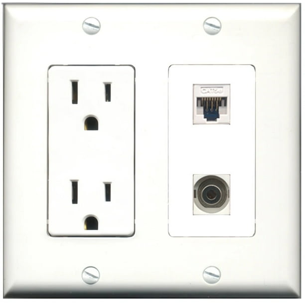 Ultra Spec Cables 15 Amp Power Outlet 1 Port 3.5mm Cat5e Wall