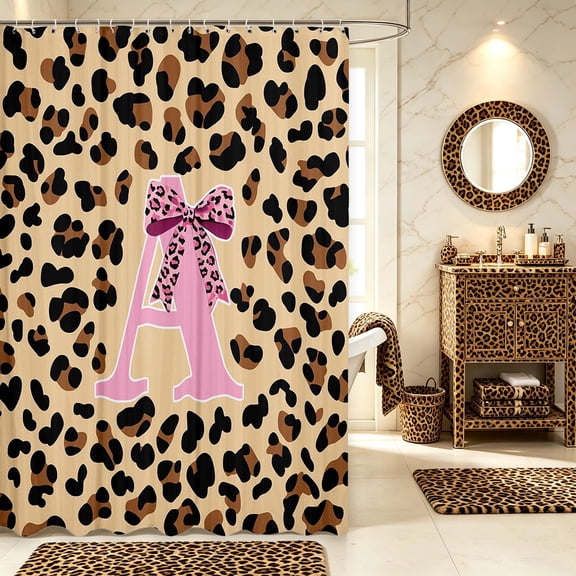 Manfei Leopard Print Initial A Shower Curtain 72Wx72L,Dreamy Bow Bathroom Curtain,Peach