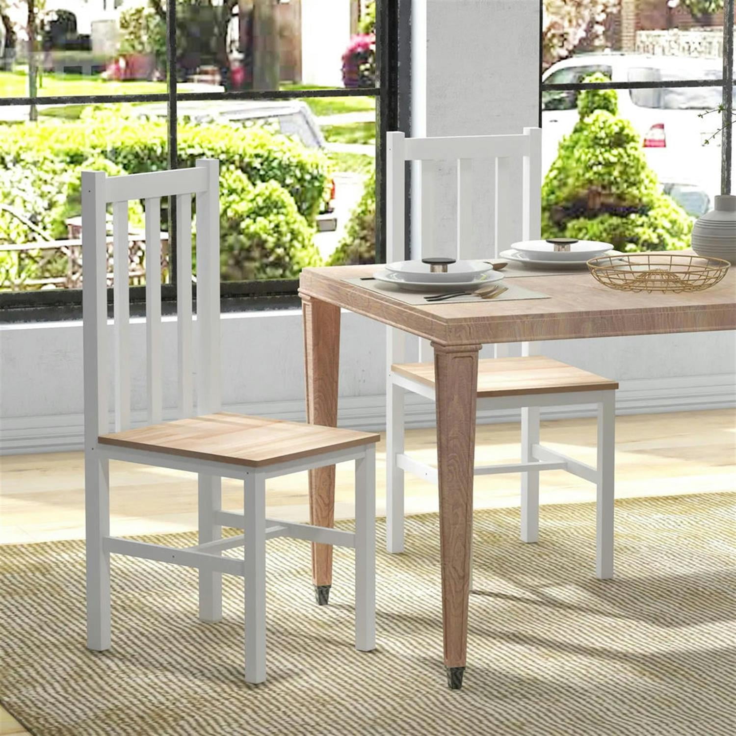 Demi Bonn Dining Chairs Set of 2, Pine Wood Farmhouse Dining Room Chairs with Slat Back for Kitchen Restaurant, Living Room, White